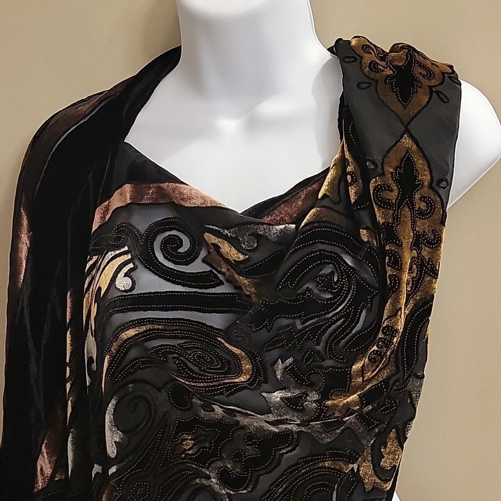 Black & Gold Paisley Burnout Scarf